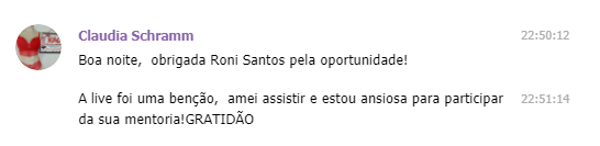 Depoimento Claudia Schramm sobre a live