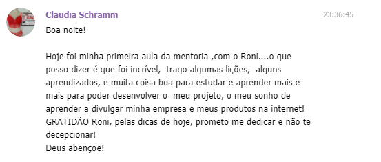 Depoimento Claudia Schramm sobre a mentoria